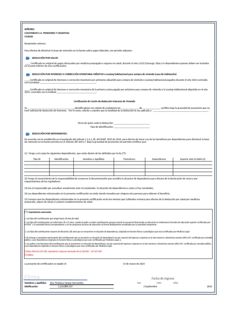 Certificación de Deducciones Fiscales 2024 | PDF