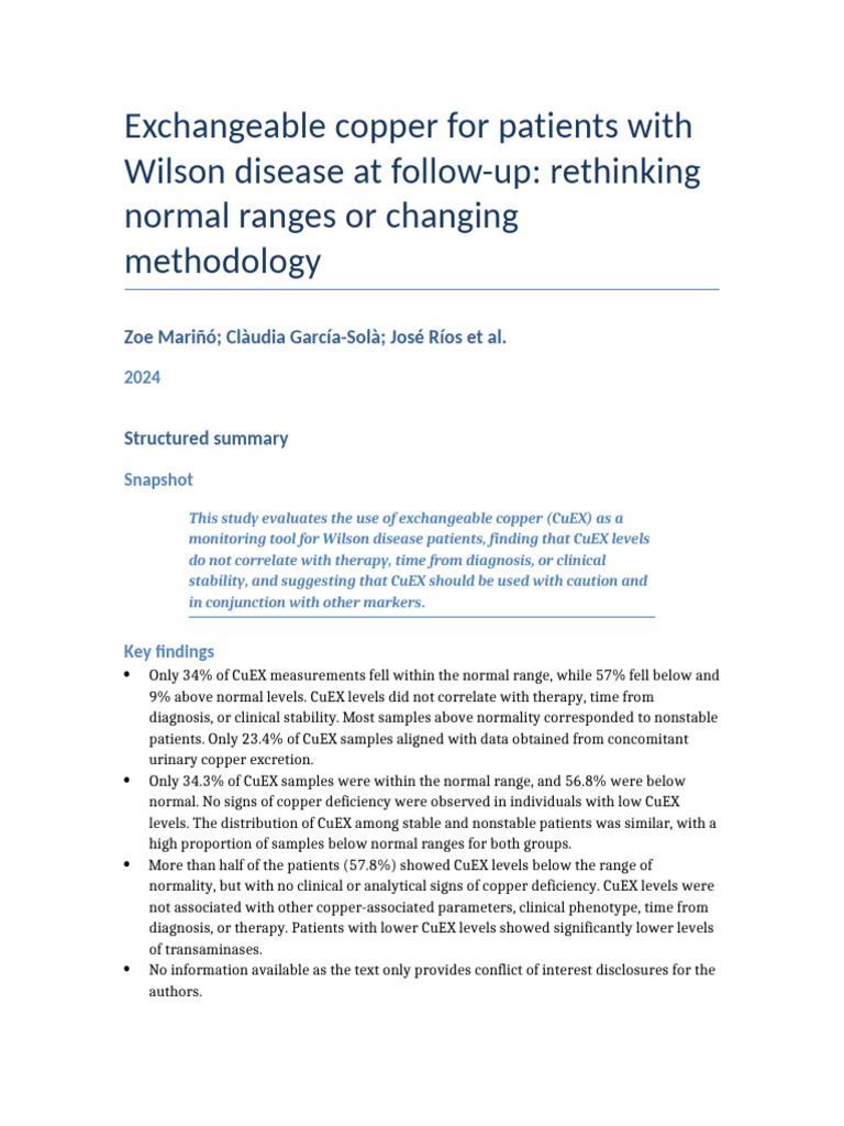Rethinking Exchangeable Copper in Wilson Disease | PDF | Medical ...