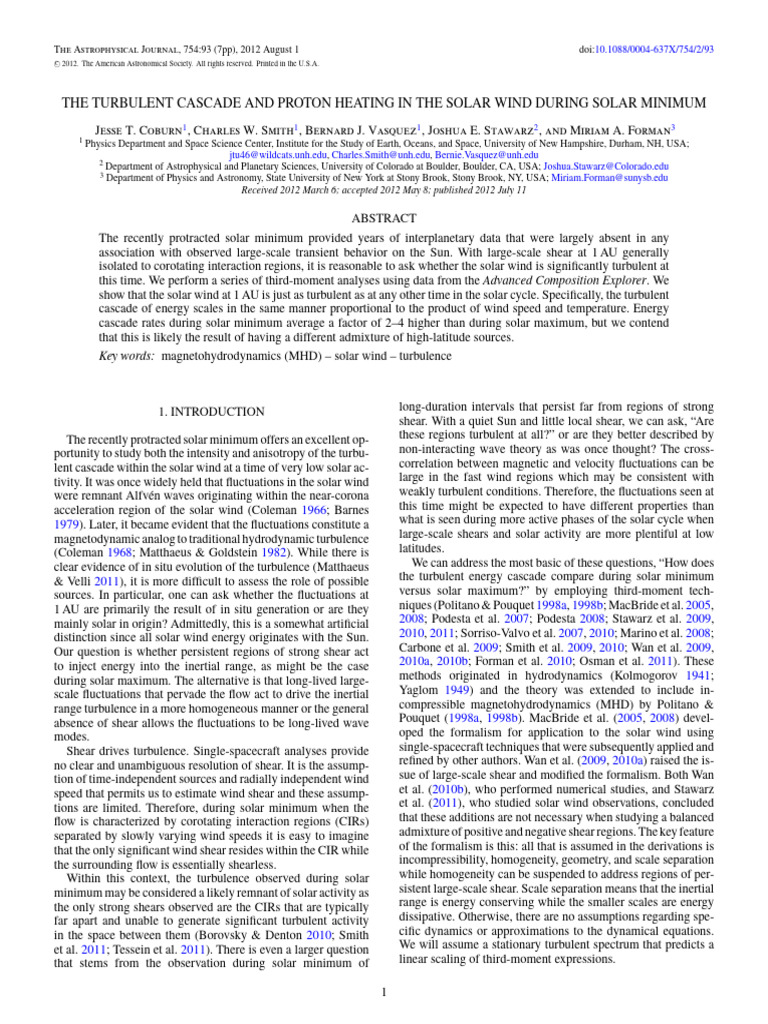 Turbulent Cascade in Solar Wind Dynamics | PDF | Solar Wind | Turbulence