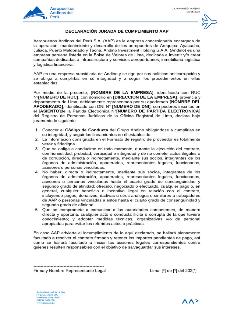 Declaración Jurada de Cumplimiento AAP | PDF