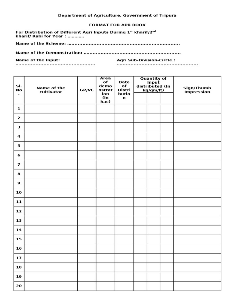APR Form for Agri Input Distribution | PDF