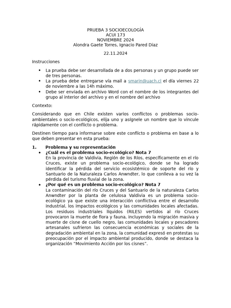 PRUEBA 3 SOCIOECOLOGÍA ALONDRA GAETE, IGNACIO PAREDES - Rev | PDF ...