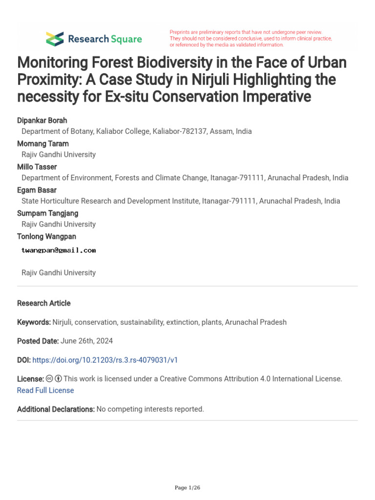 Monitoring Forest Biodiversity in The Face of Urba | PDF | Conservation ...