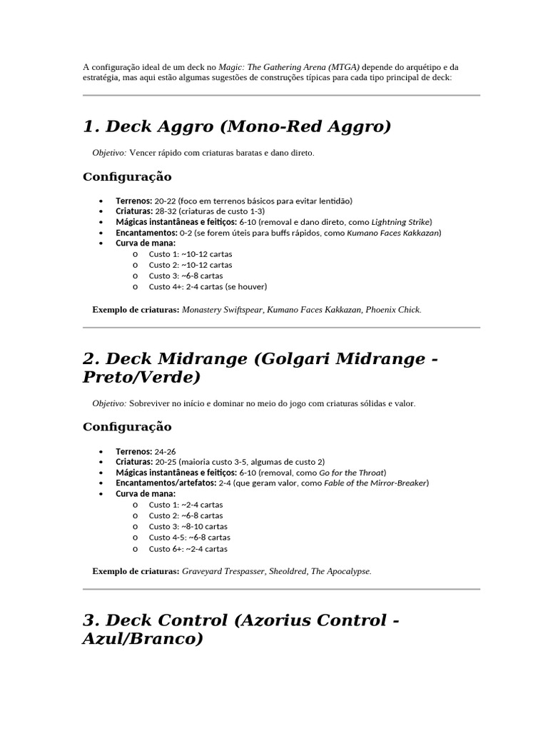 Configurações de Decks em MTGA | PDF