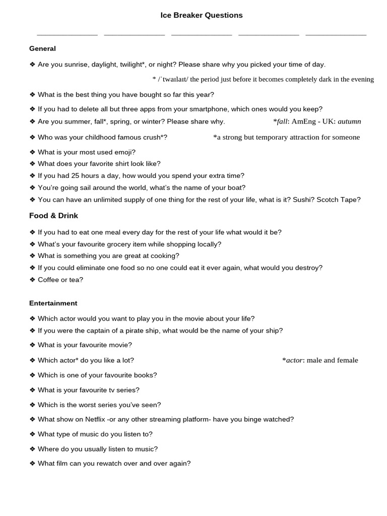 Ice Breaker Questions | PDF