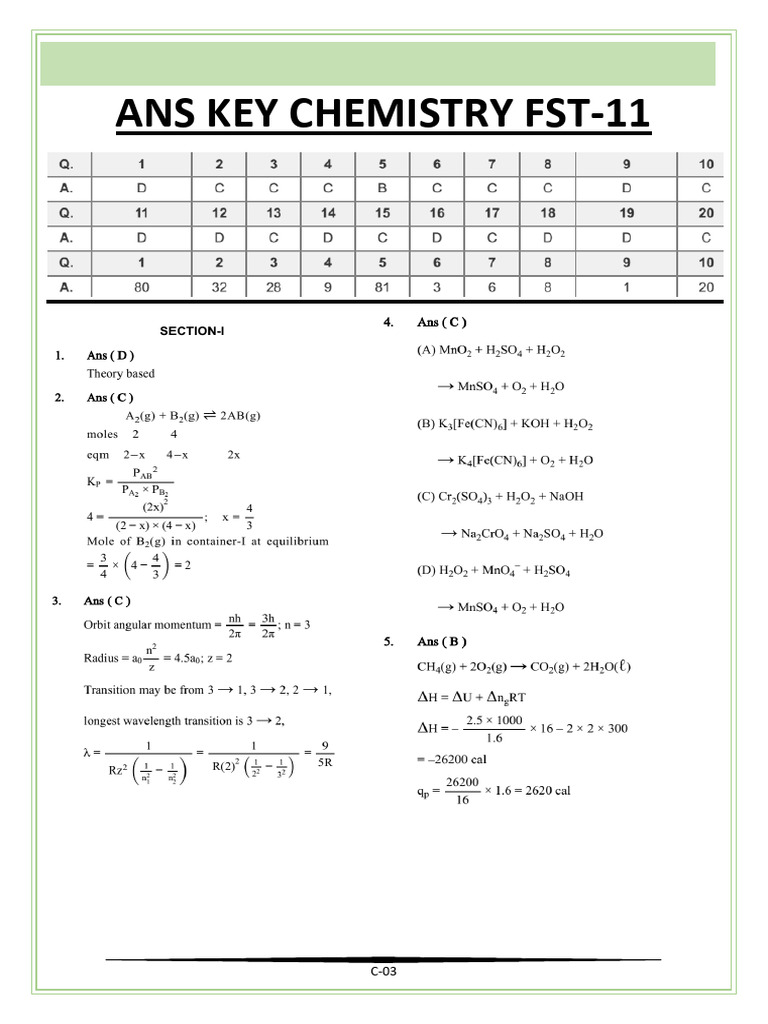 FST-11 Ans Key | PDF