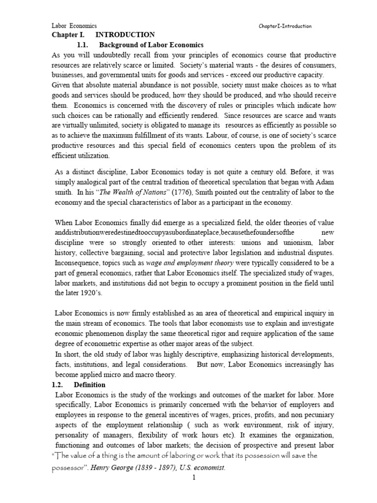 Ch-1 Labor Economics Introduction Edited-1-1 | PDF | Labour Economics ...