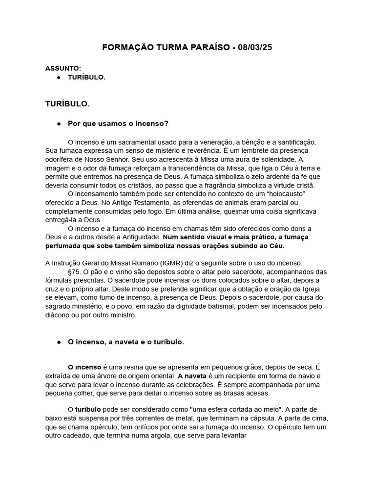Uso do Turíbulo e Incenso na Missa | PDF | Incenso | Eucaristia