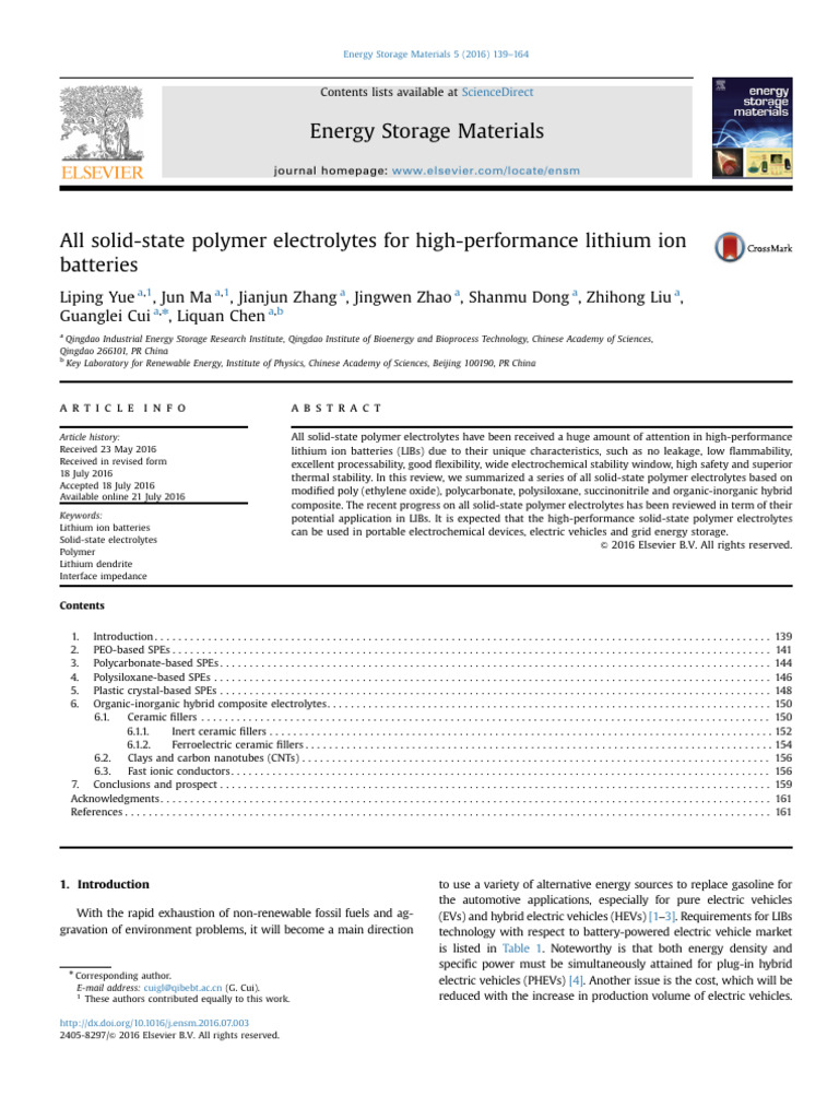 All Solid-State Polymer Electrolytes For High-Performance Lithium Ion ...
