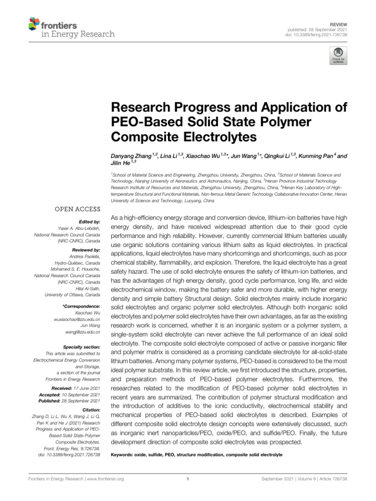 Research Progress and Application of PEO-Based Solid State Polymer ...