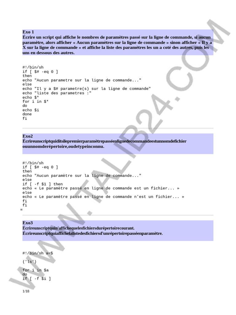 Exercices de Script Shell 2008-2009 | PDF | Interface en ligne de ...
