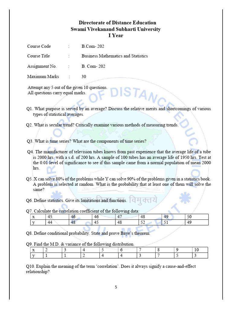 Business Math & Stats Assignment 202 | PDF