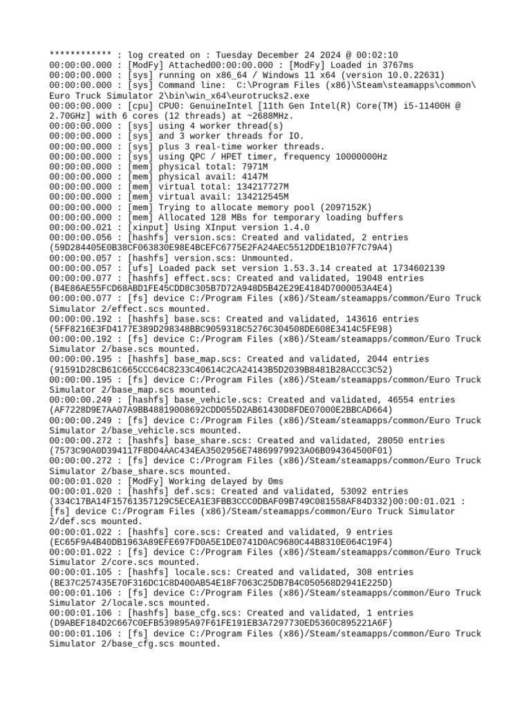 ETS2 Game Log Analysis and Details | PDF | Zip (File Format) | Text File