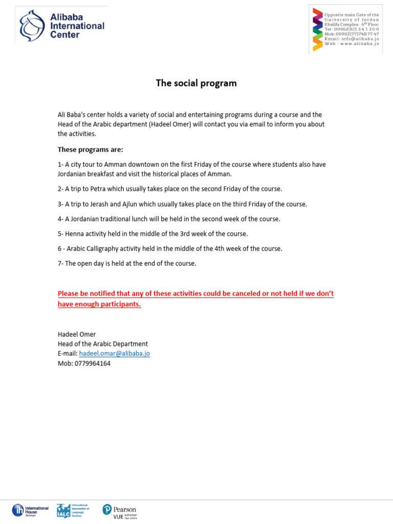 Ali Baba - Monthly Social Program | PDF