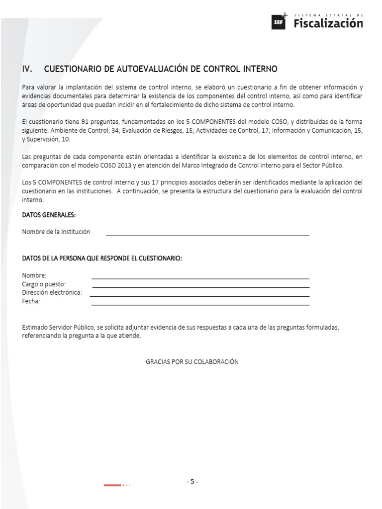 Cuestionario de Control Interno COSO | PDF | Cuestionario | Corrupción ...