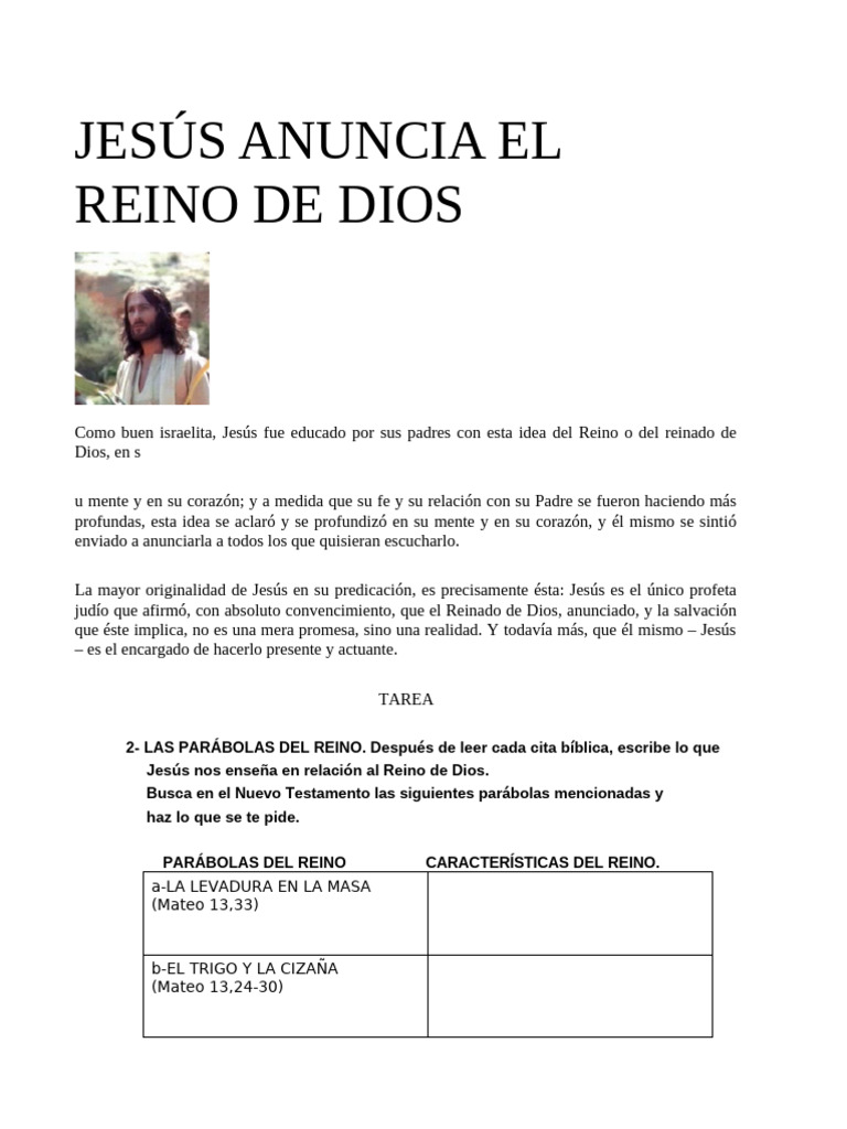 Jesús Anuncia El Reino de Dios | PDF | Jesús | Reinado y reino de dios