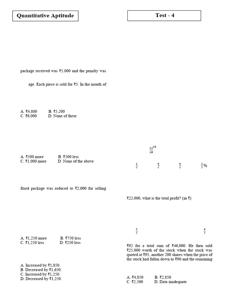 Quantitative Aptitude Test - 4 Questions | PDF | Prices | Taxes