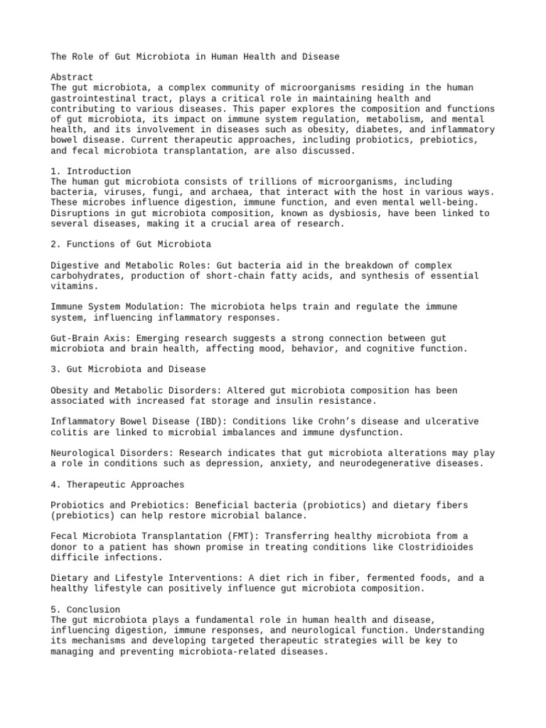 The Role of Gut Microbiota in Human Health and Disease | PDF | Medical ...