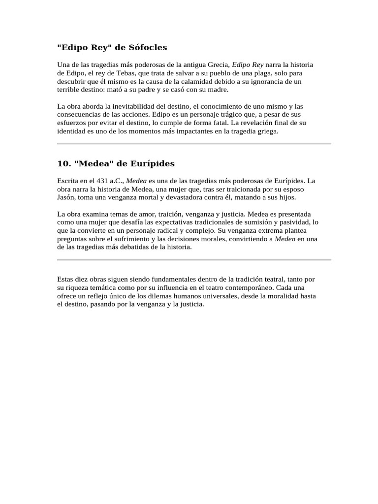 Tragedias Griegas: Edipo y Medea | PDF