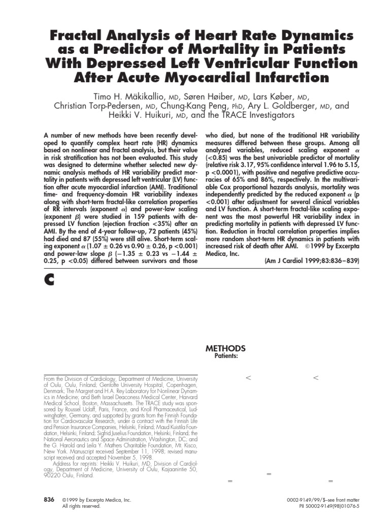 Fractal Analysis of Heart Rate Dynamics As A Predictor of Mortality in ...