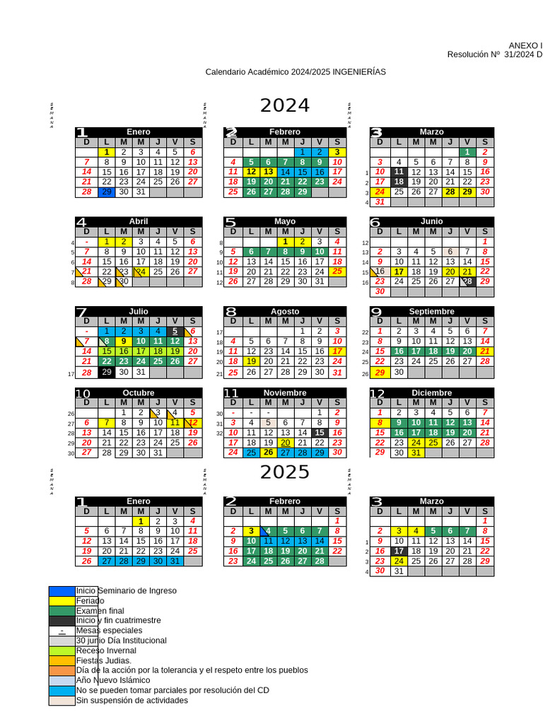 Calendario Académico 2024/2025 Ingenierías | PDF