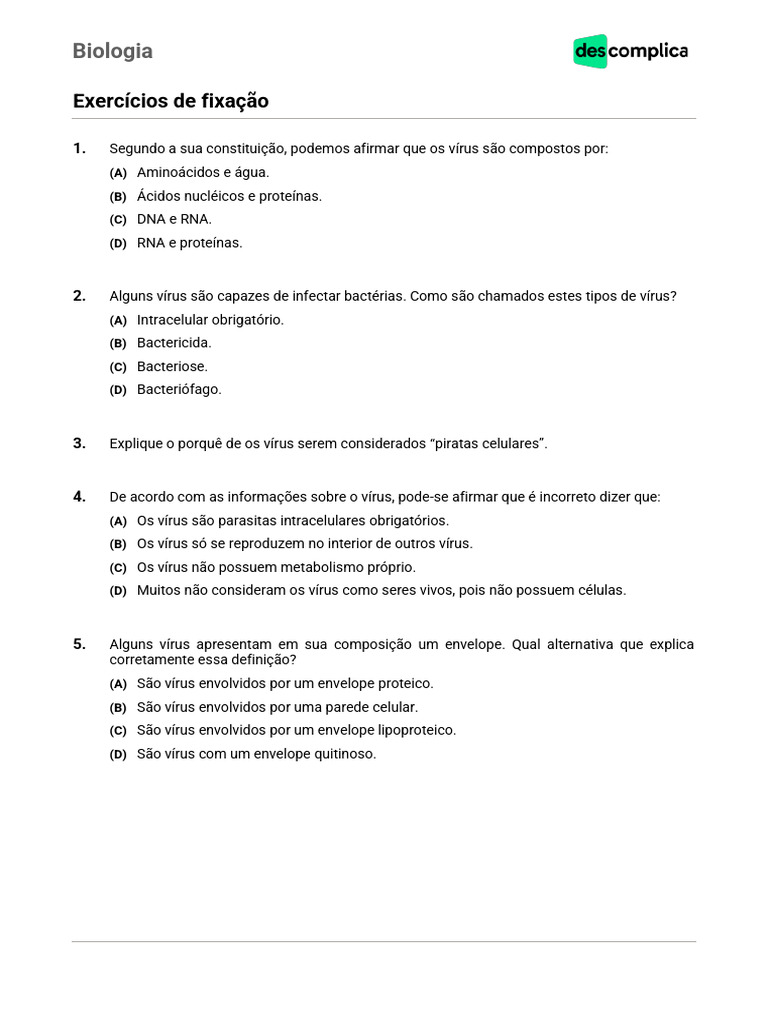 Questões Enem - Vírus | PDF | Vírus | Célula (Biologia)