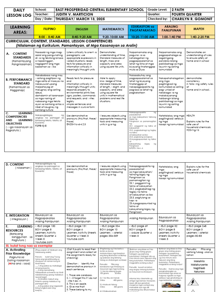 Grade 2 Quarter 2 Week 5 Day 4 JUDITH V. MARTICION | PDF