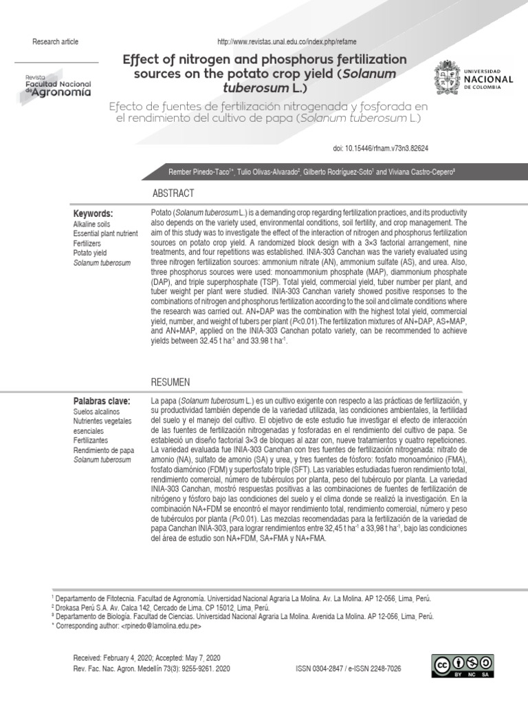 Effect of Nitrogen and Phosphorus Fertilization | PDF | Fertilizer | Potato