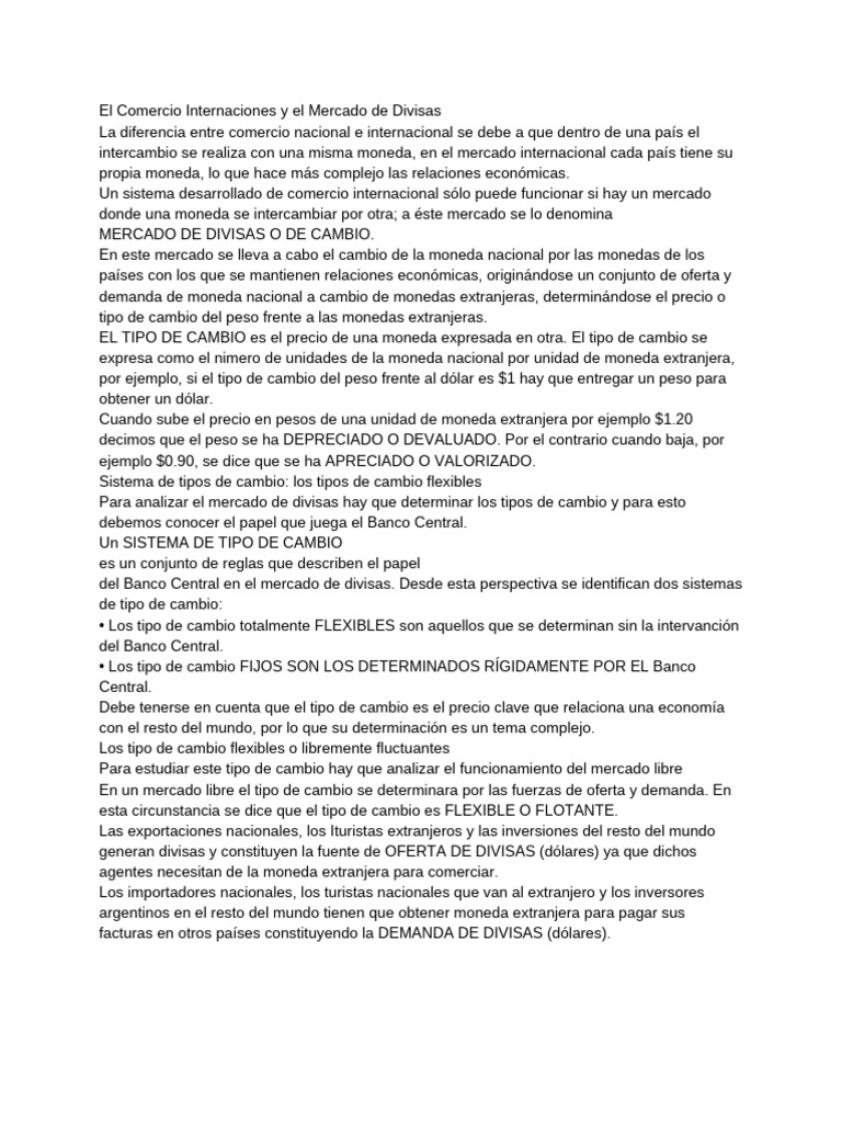 Comercio Internacional y Mercado de Divisas | PDF | Tipo de cambio | Moneda