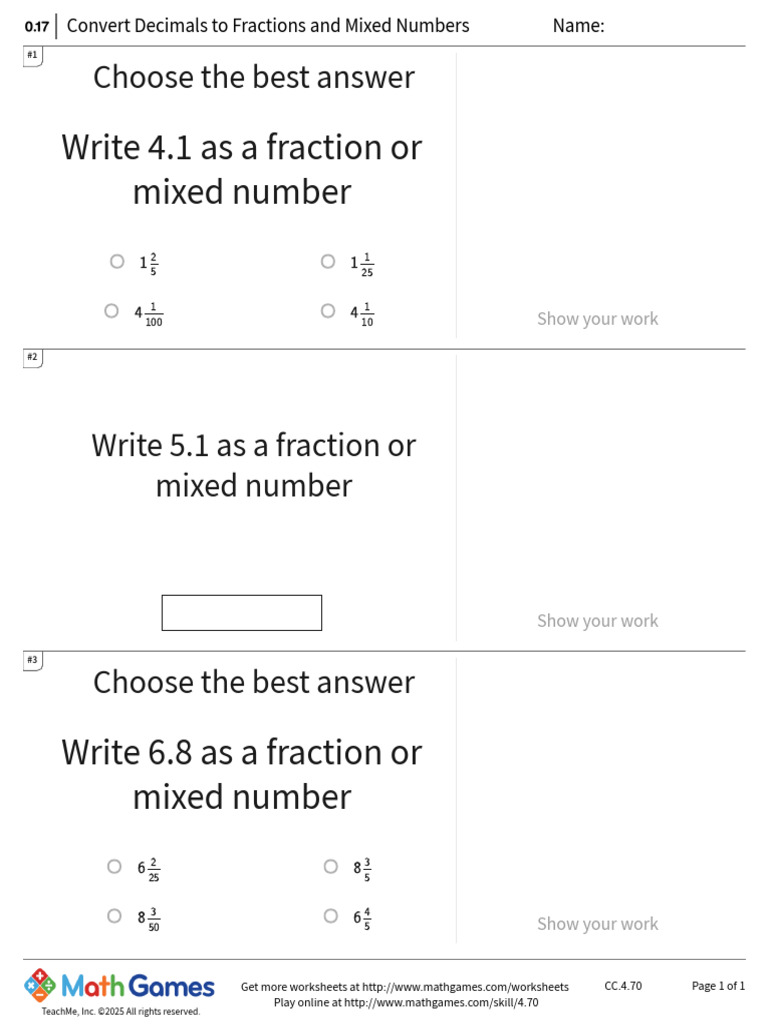 4 70 Convert Decimals To Fractions and Mixed Numbers | PDF