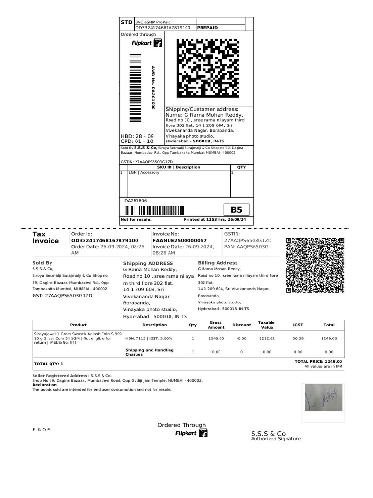 Order 1727335380259 | PDF | Sales | Trade