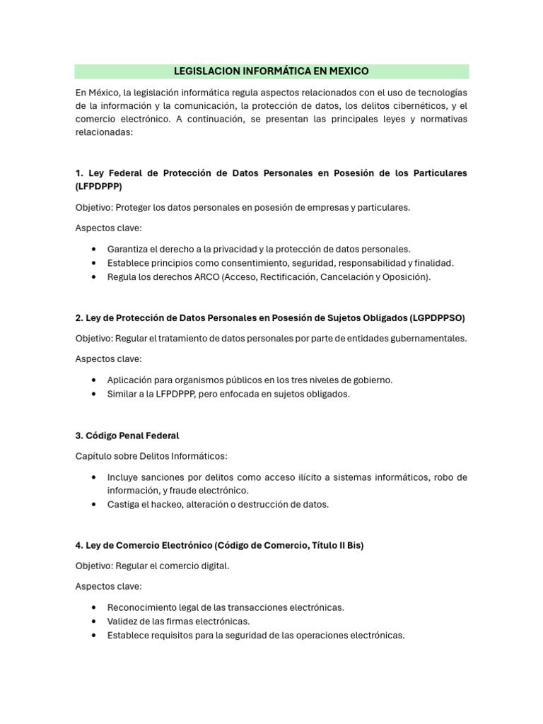 Legislación Informática en México | PDF | Cibercrimen | La seguridad ...