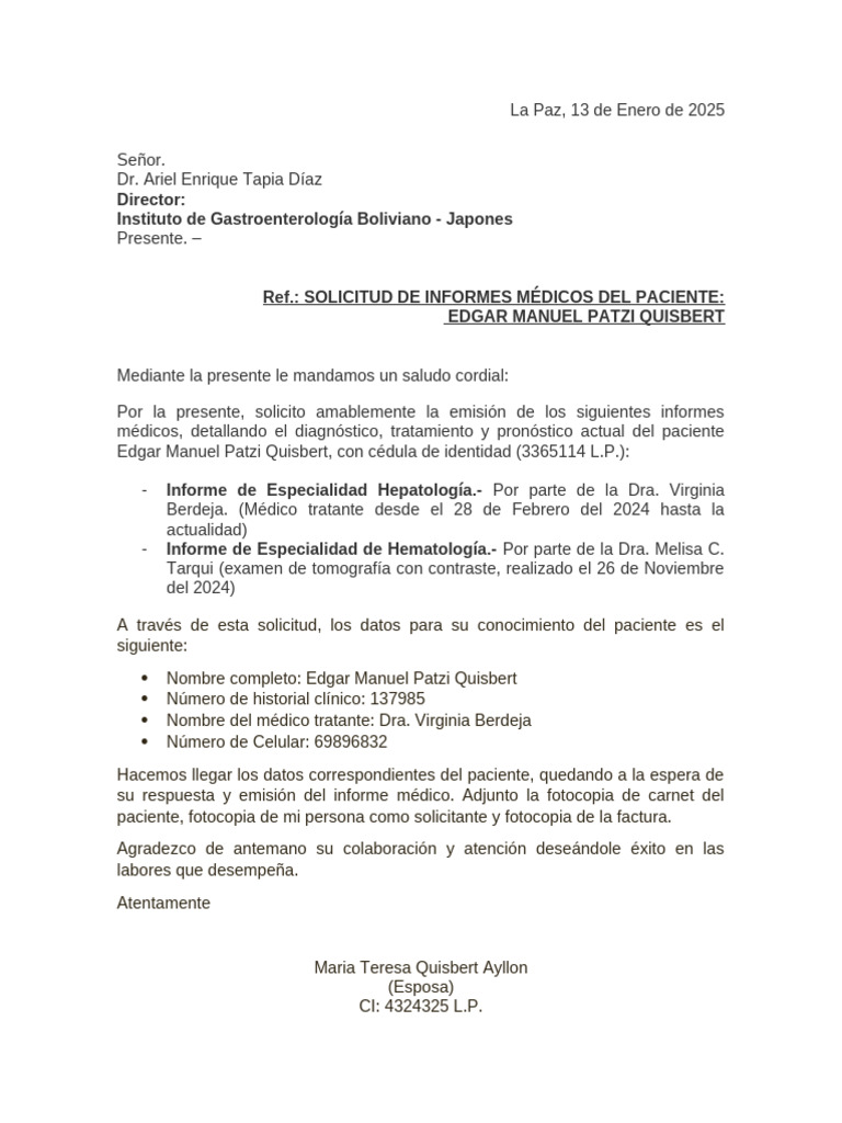 SOLICITUD DE INFORMME MÉDICO | PDF