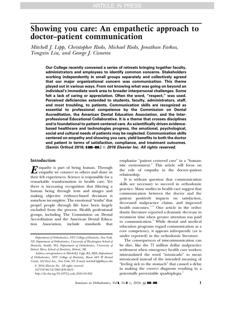 Empathy in Doctor-Patient Communication | PDF | Empathy | Nonverbal ...