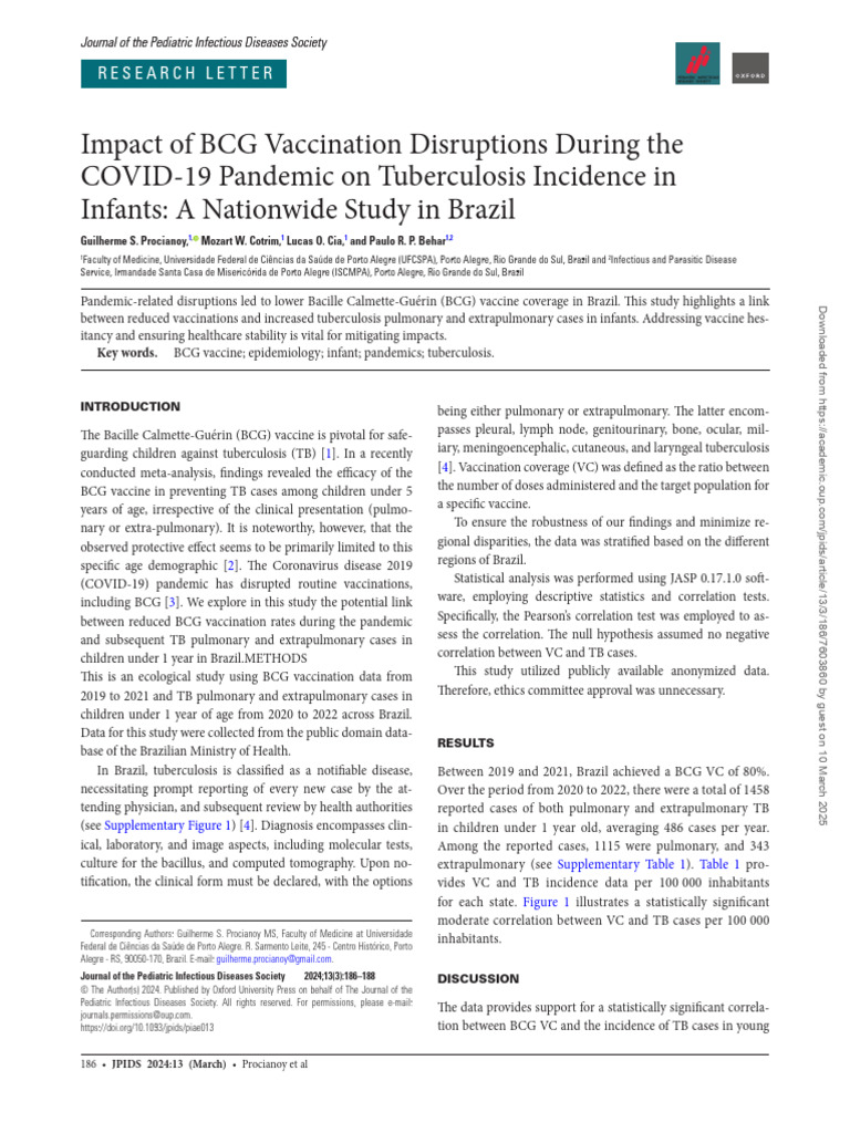 BCG Vaccine Impact on Infant TB in Brazil | PDF | Tuberculosis | Medicine
