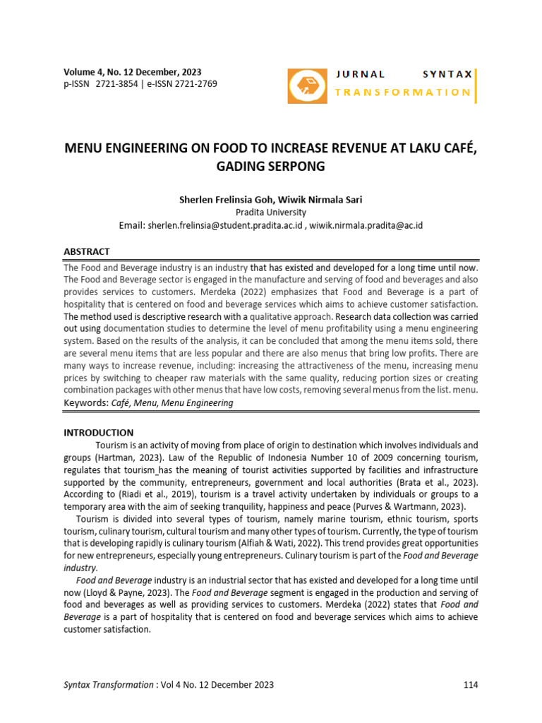 Menu Engineering On Food To Increase Revenue at La | PDF | Menu ...