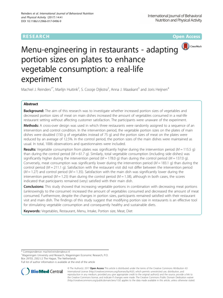 Menu Engineering to Boost Vegetable Intake | PDF | Healthy Diet | Obesity