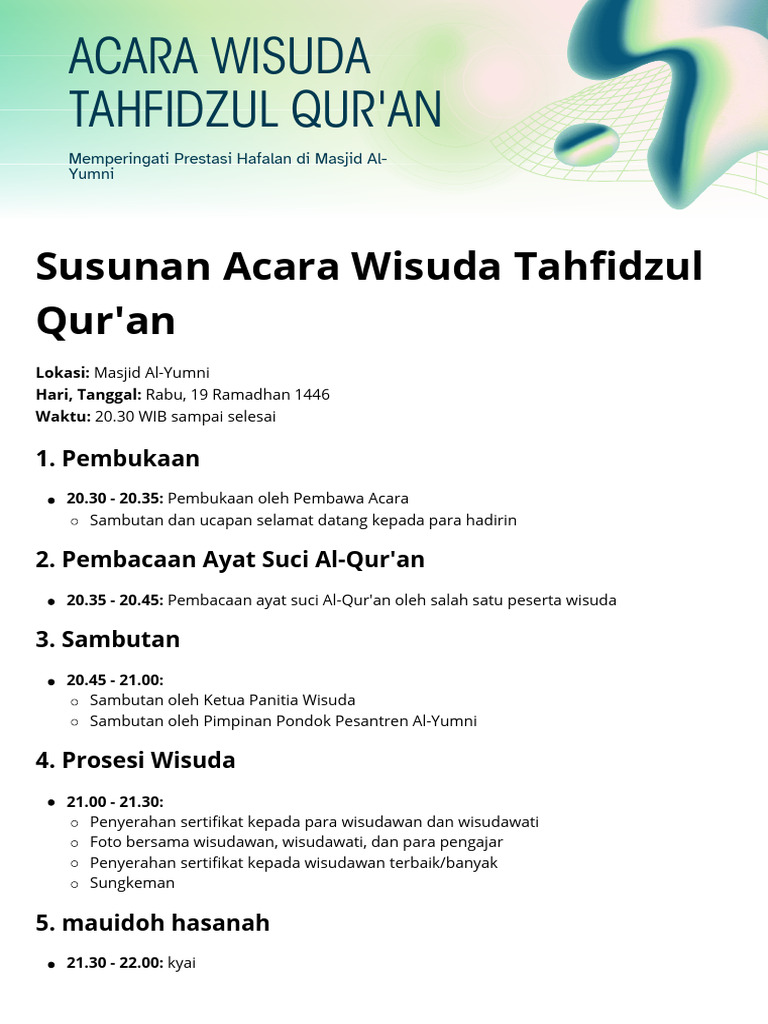 Rundown Acara Wisuda Tahfidz 1446 | PDF