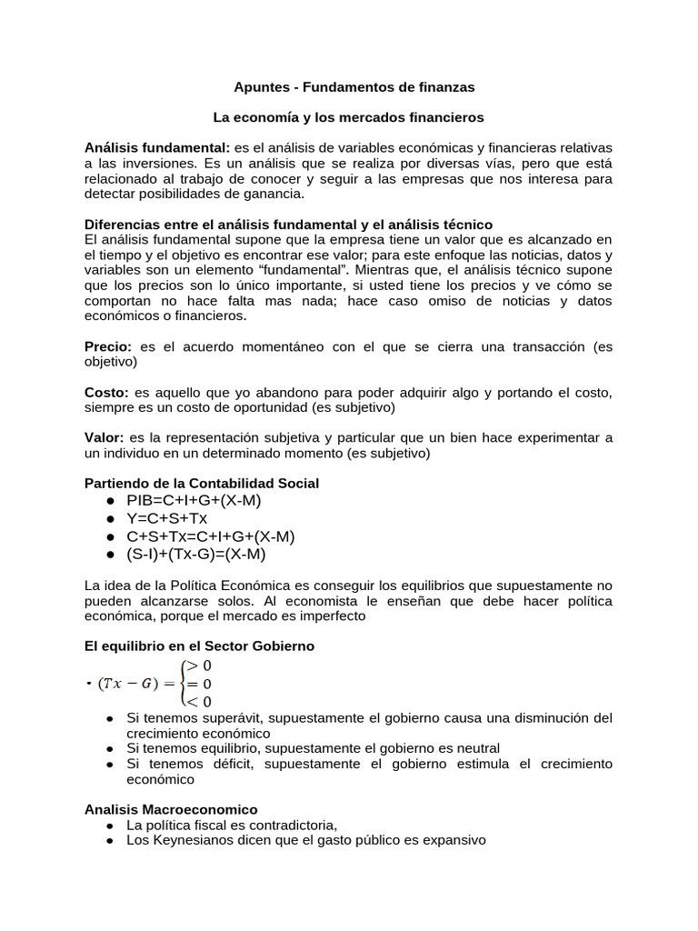 Fundamentos de Finanzas y Análisis Económico | PDF | La política ...