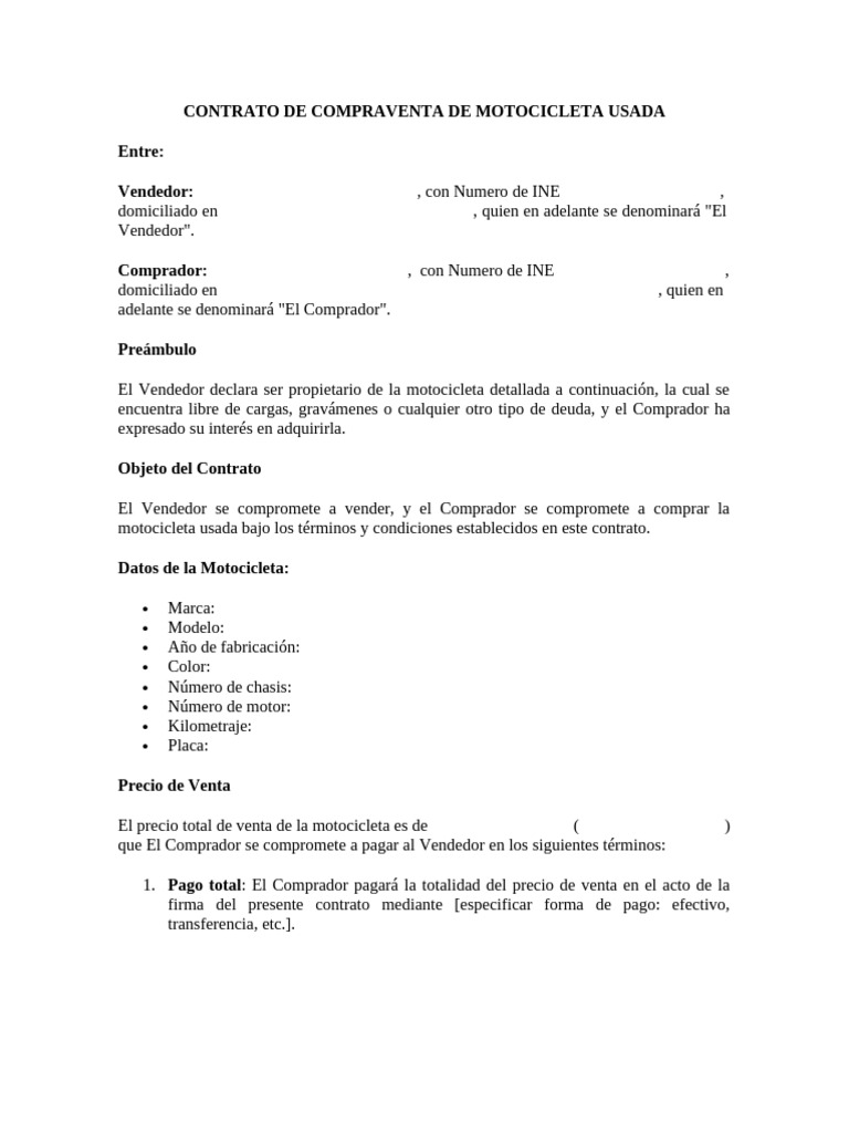 Contrato de Compraventa de Moto Usada | PDF