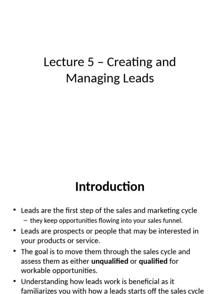 Managing and Converting Sales Leads | PDF
