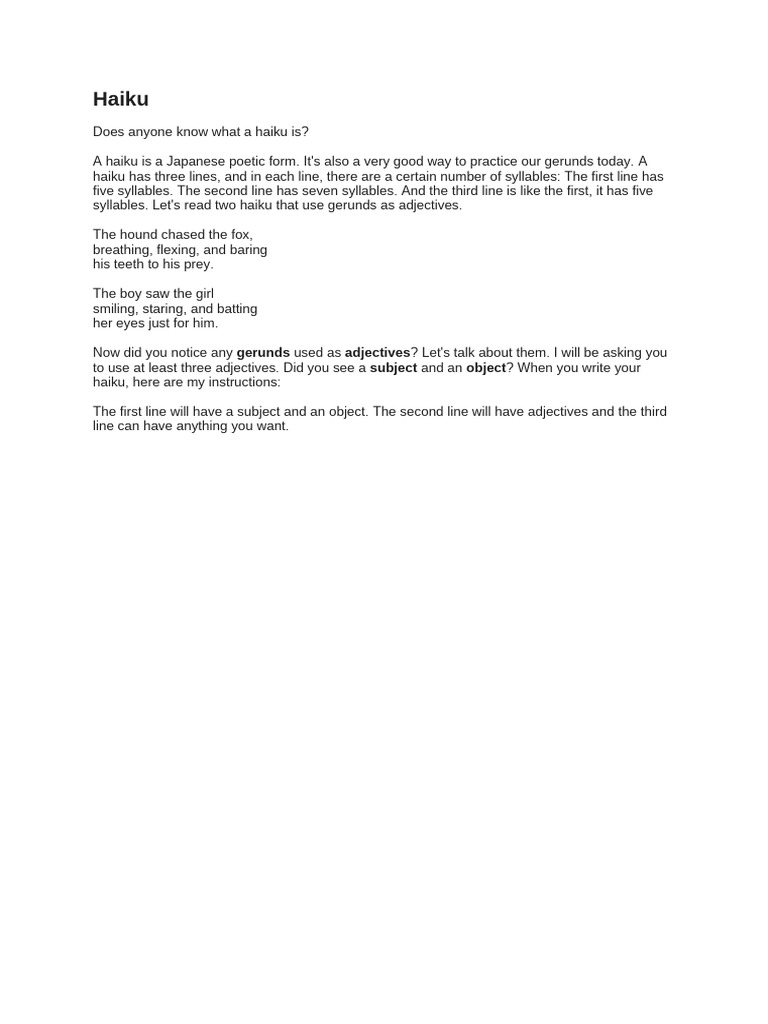 Understanding Haiku Structure and Gerunds | PDF