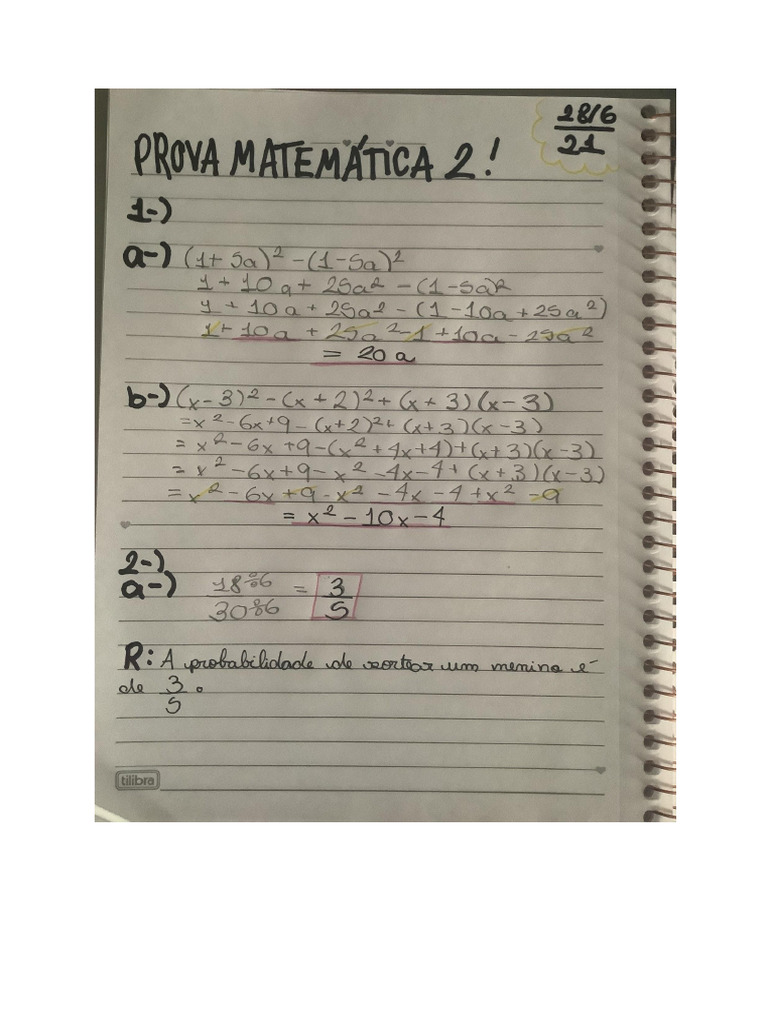 Prova 2 Bimestre Matemática | PDF