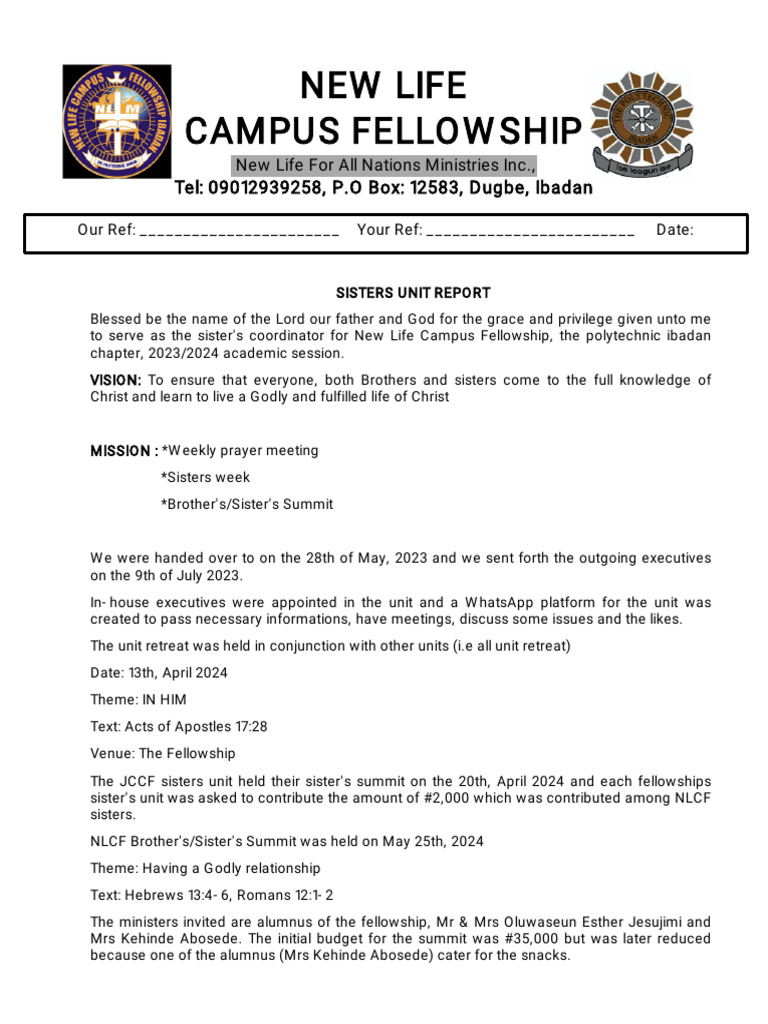 NLCF Sisters Unit 2023/2024 Report | PDF