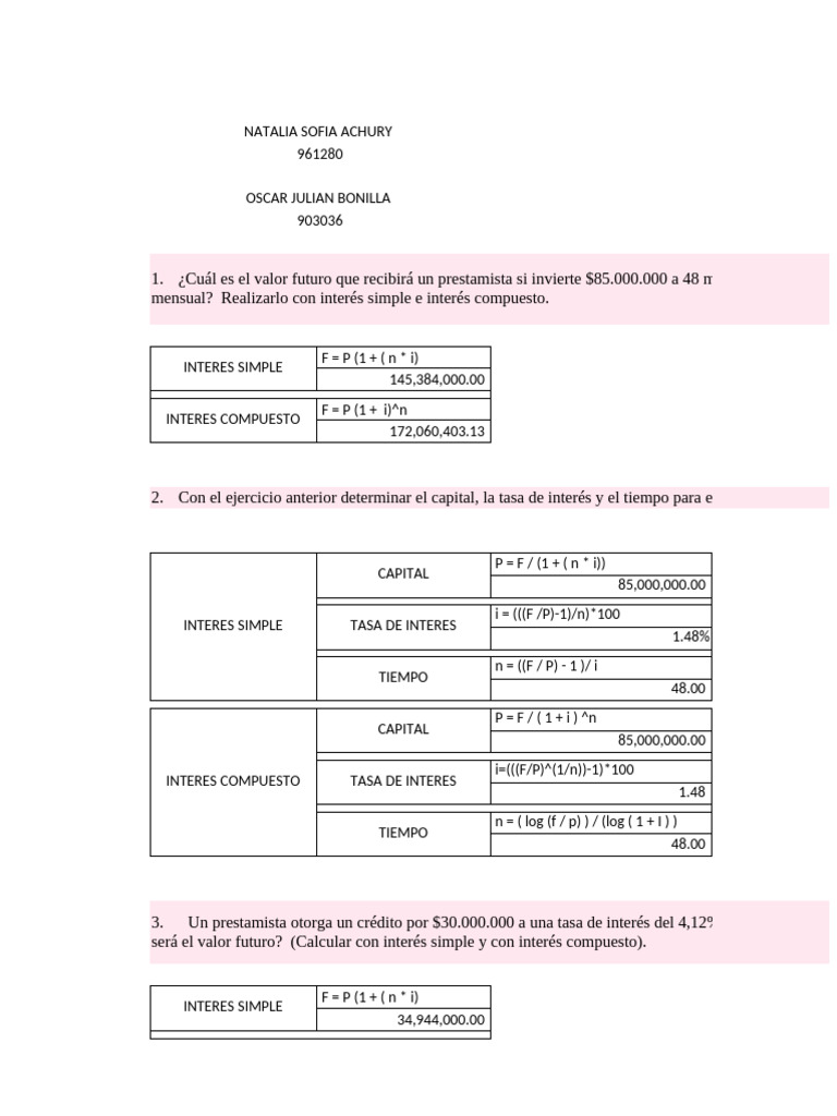Guia 1 Matematica Financiera | PDF | Interés | Interés compuesto