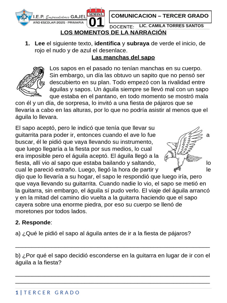 Examen de Comunicación Tercer Grado | PDF