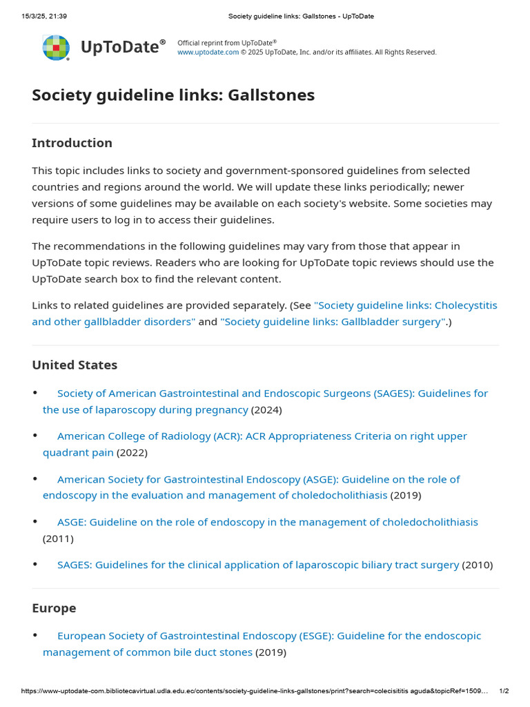 Society Guideline Links - Gallstones - UpToDate | PDF | Gallbladder | Liver