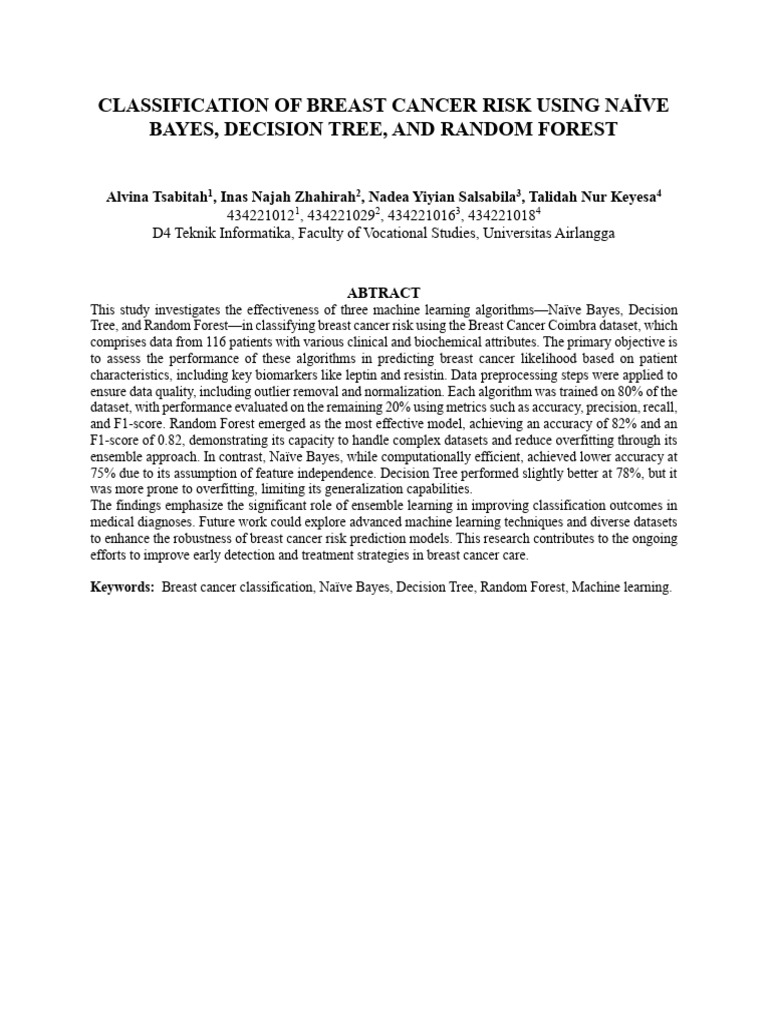 Breast Cancer Risk Classification Models | PDF | Machine Learning ...