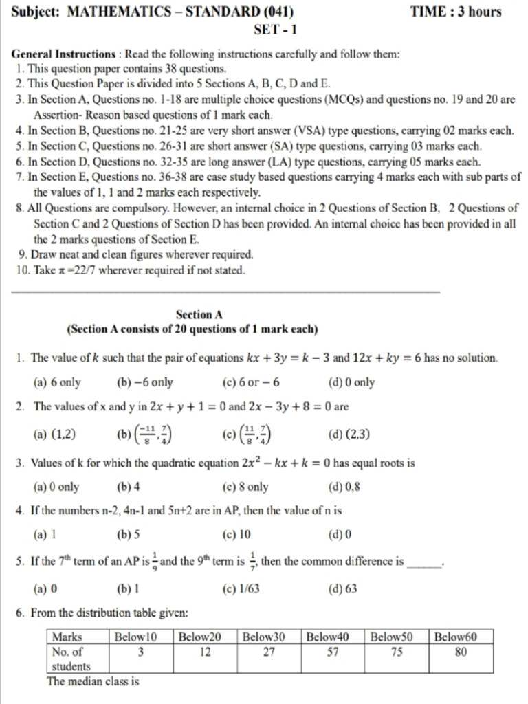 Class X Maths Practice Paper | PDF
