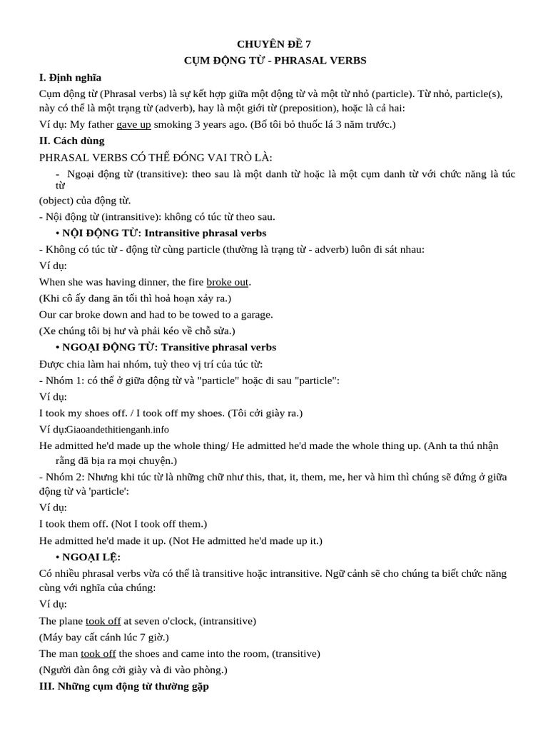 Chuyên đề 7 - PHRASAL VERBS | PDF